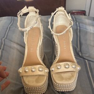 Gianni Bini Pearl-Embellished Cream Heels